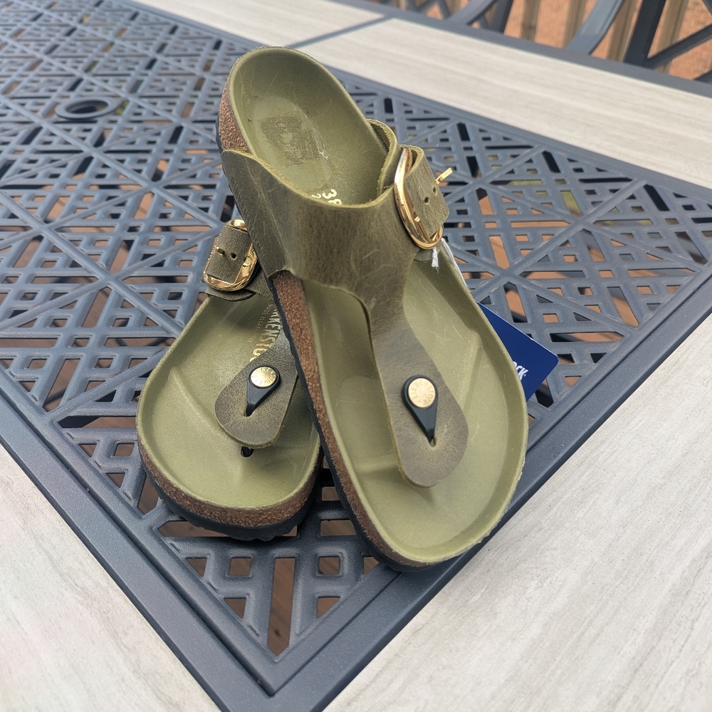 Birkenstock Gizeh 38 Big Buckle Olive Garden Flip Flop Sandals